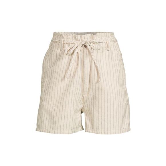 rag & bone Striped Shorts Size 30 Ivory Cream Linen Blend Paperbag High Waist - Picture 4 of 13